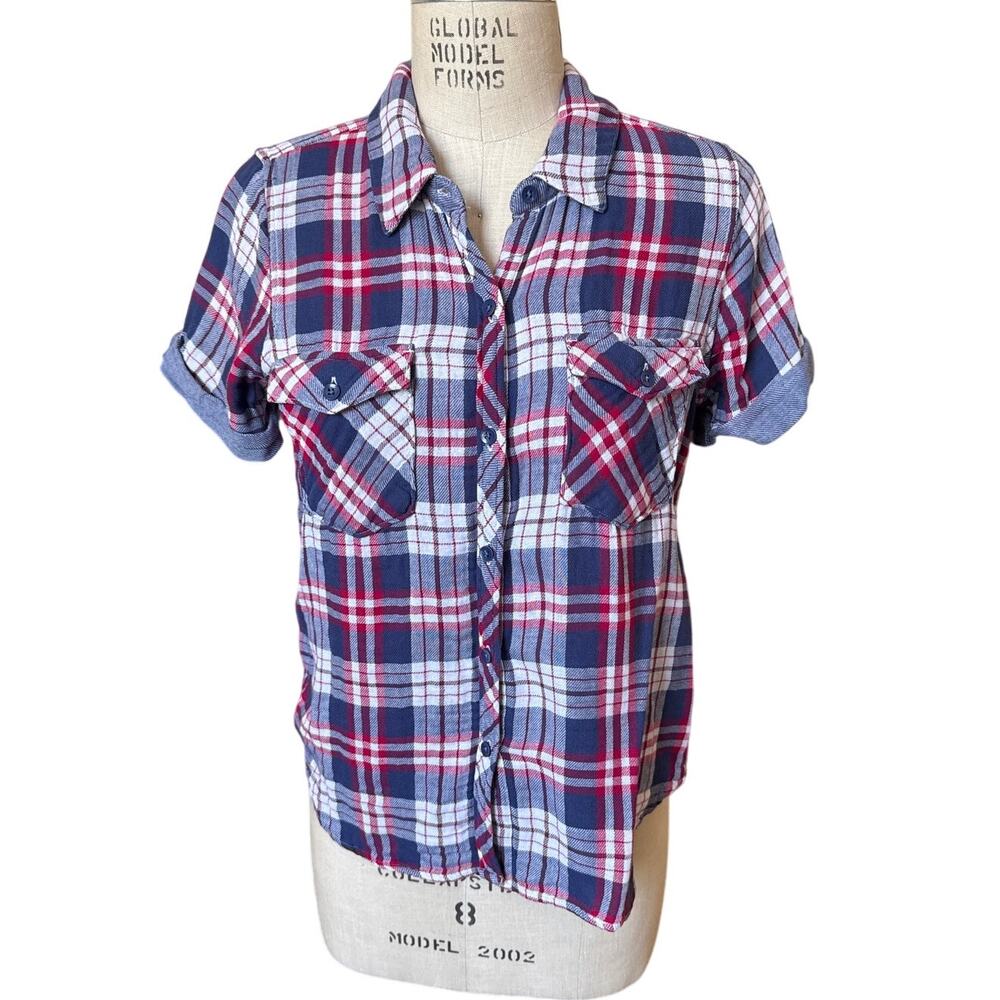 Faherty Women’s Red & Blue Plaid Short Sleeve Button-Up Shirt Size Small
